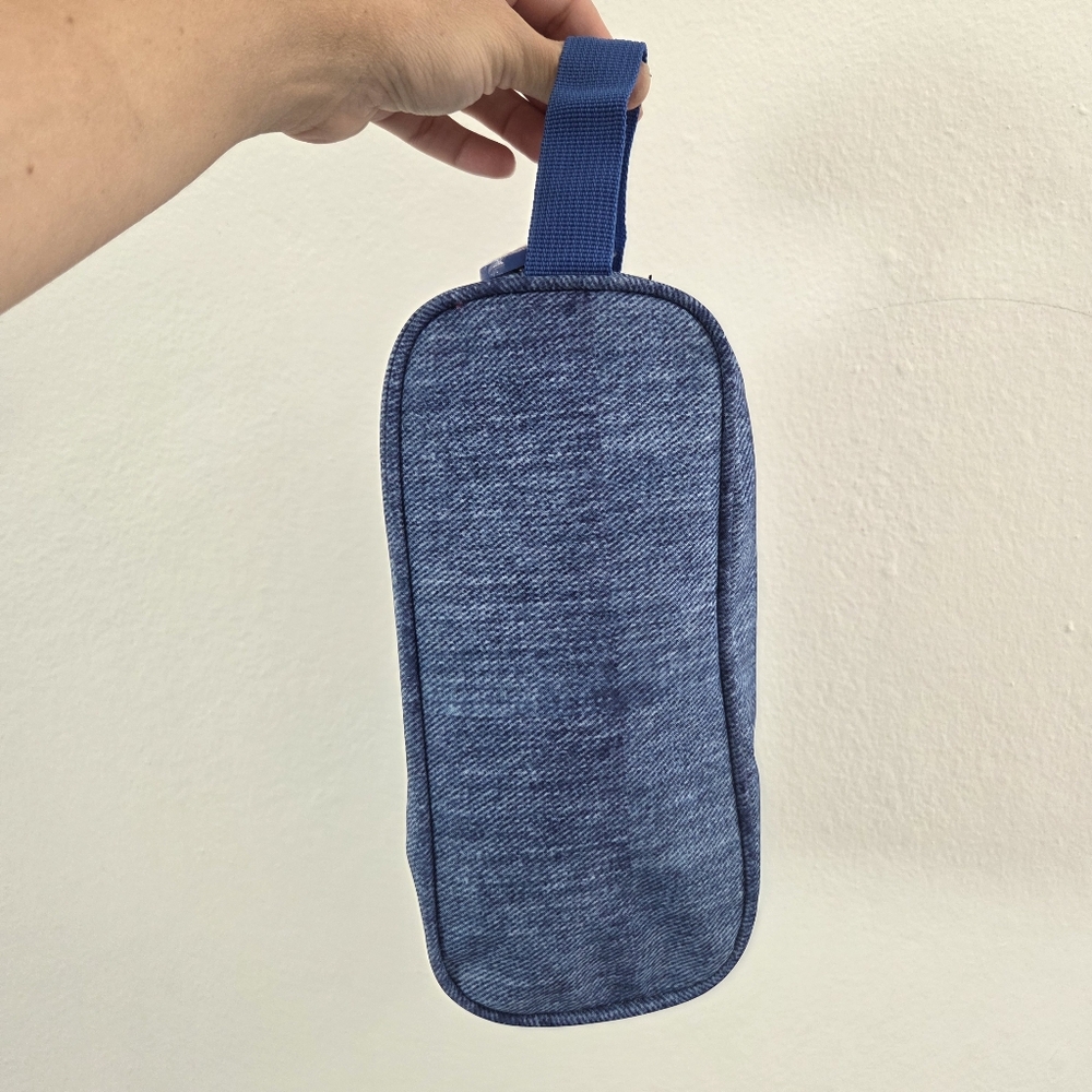 Y2K Blue Denim Cosmetic Travel Pouch Double Zipper Pencil Case Emoji Patches - Picture 7 of 14